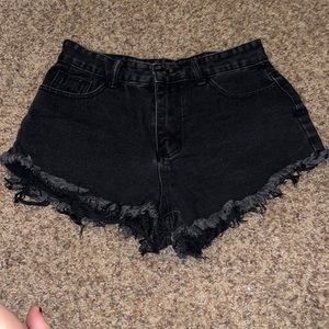 Black Jean Shorts with Flames on back pockets